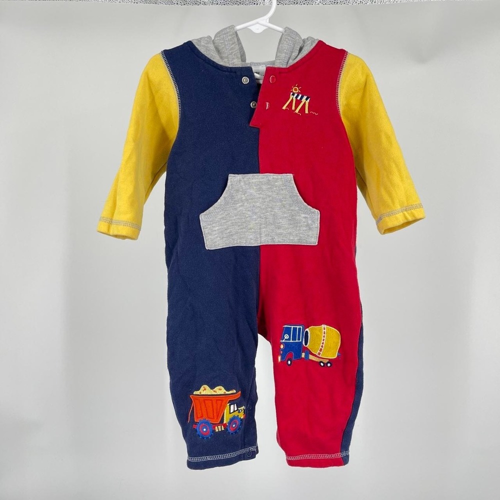 Vintage 90s Toddler Boy's Bodysuit Colorblock Retro Construction 18 Months Hood